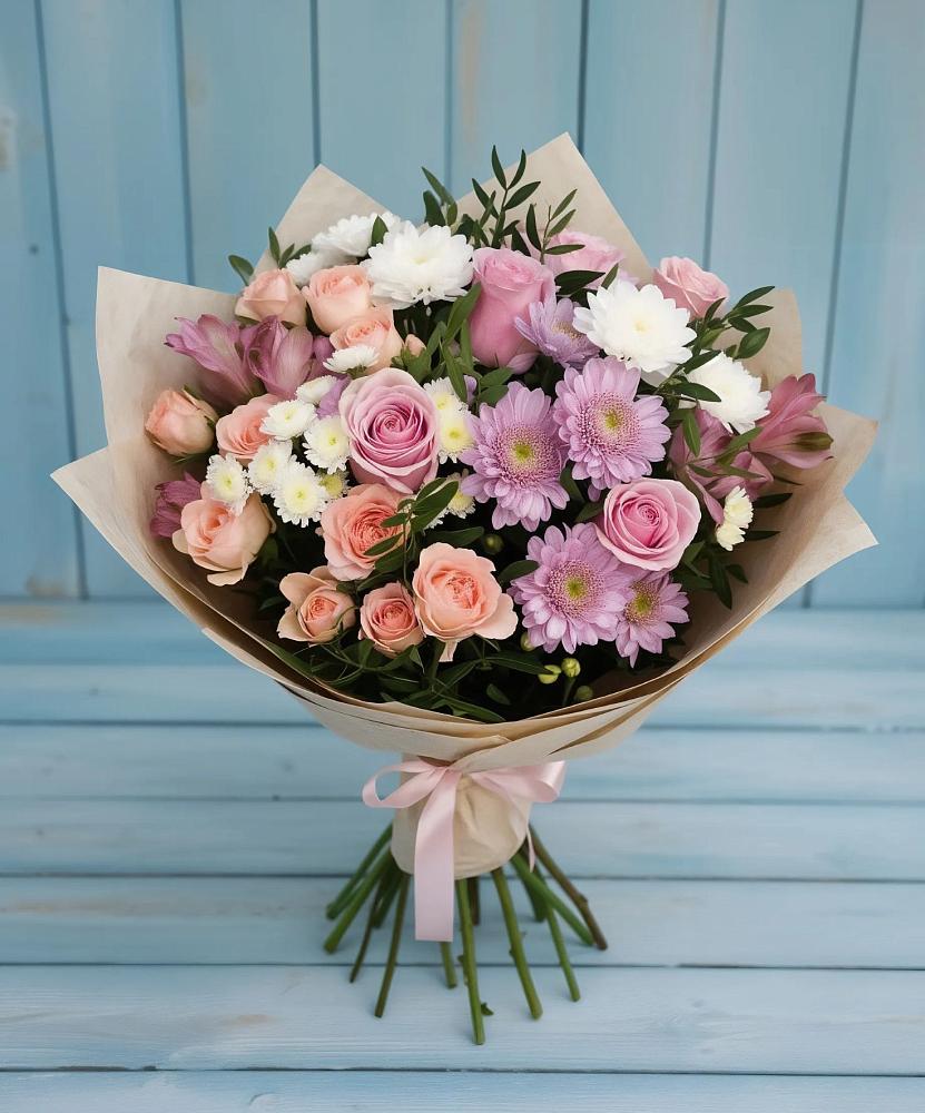 Букет цветов из: Хризантемы, Розы и Альстромерии в Тарбушево