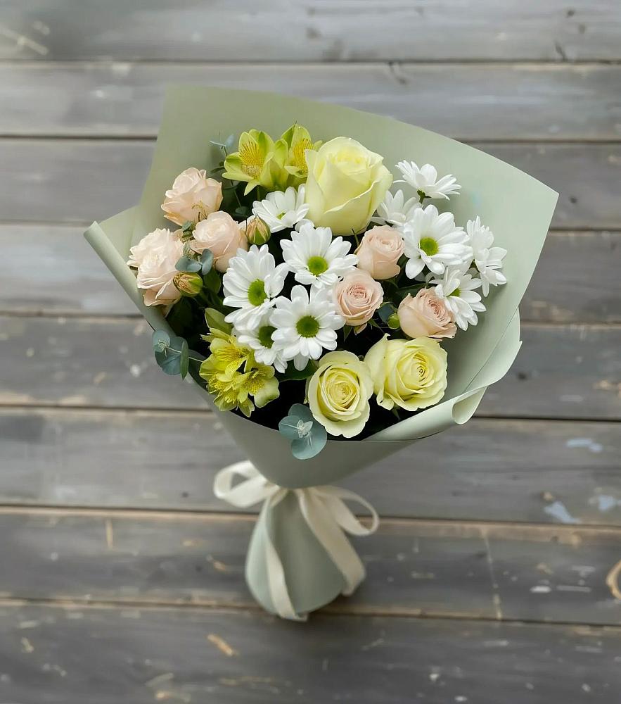 Букет цветов из: Альстромерии, Розы и Хризантемы в Тарбушево